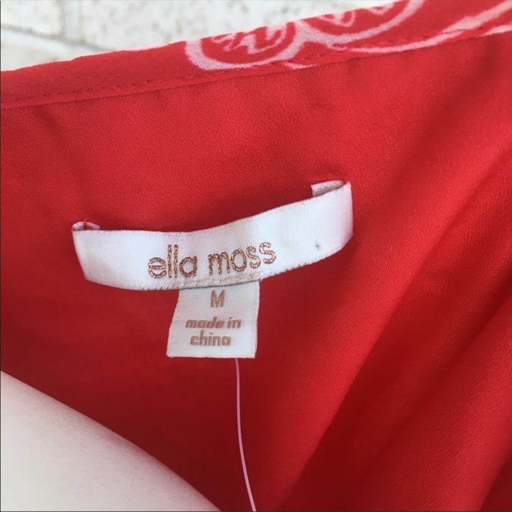 Nwt Ella Moss Red White Off-Shoulder Top Blouse Floral Ruffle Size Medium — image 7 of 8
